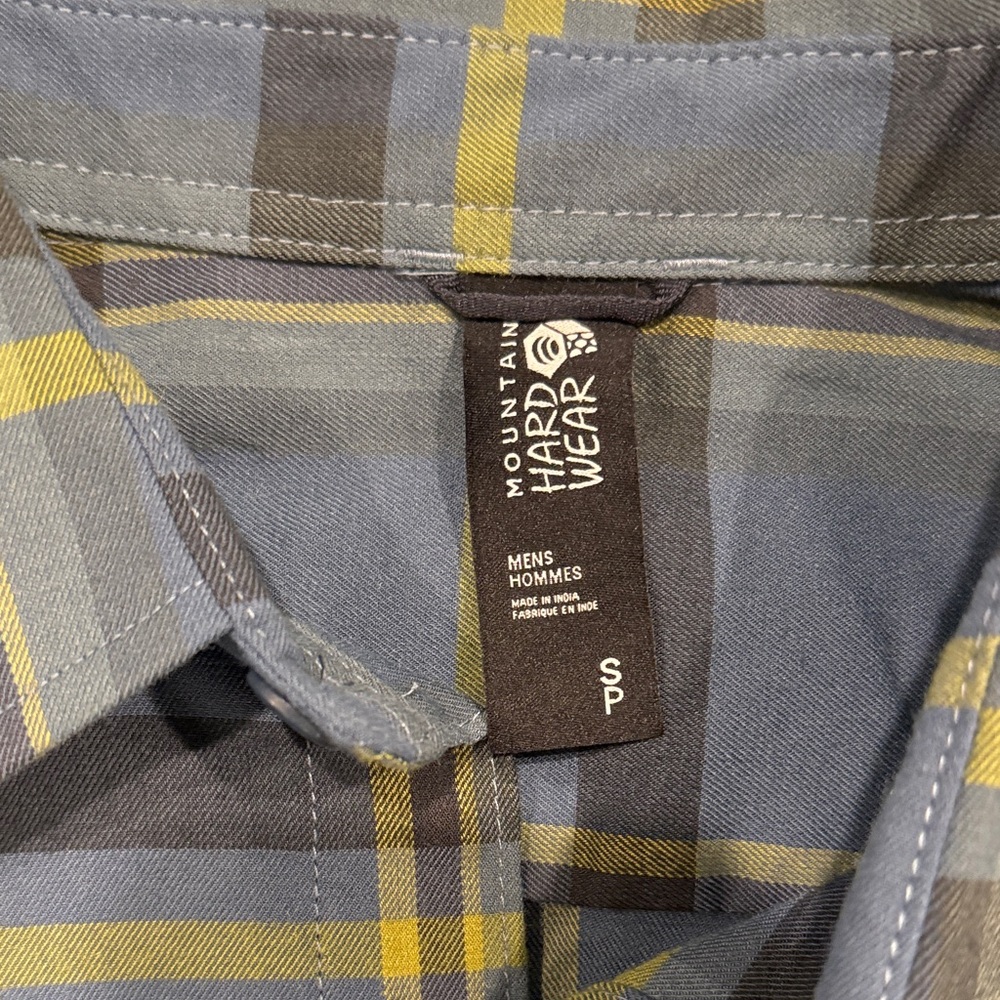 Mountain Hardwear Men's Blue and Yellow Plaid Shirt